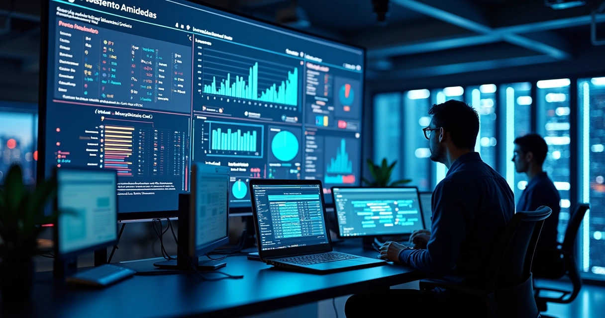 Dashboard de monitoramento de incidentes de TI com gráficos em tela grande 