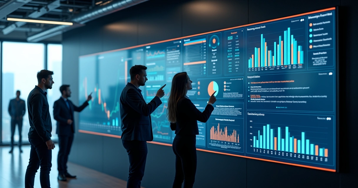 Painel de monitoramento de TI com gráficos, relatórios e indicadores em uma tela grande 