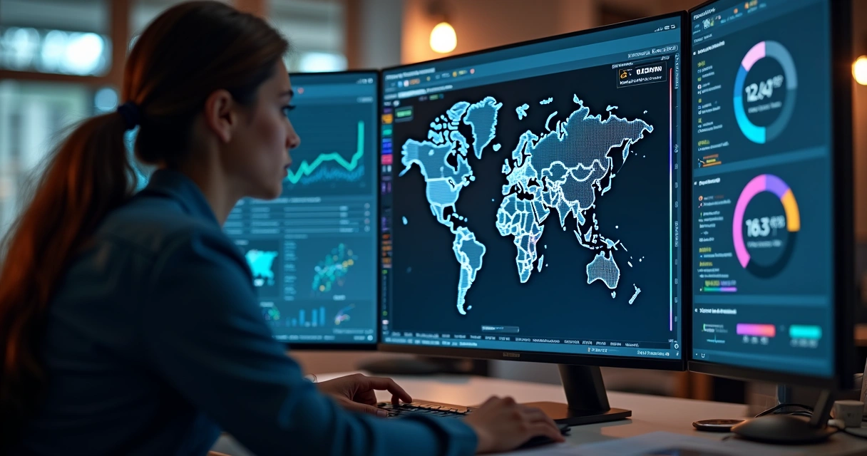 Dashboard de monitoramento de rede em tela widescreen 
