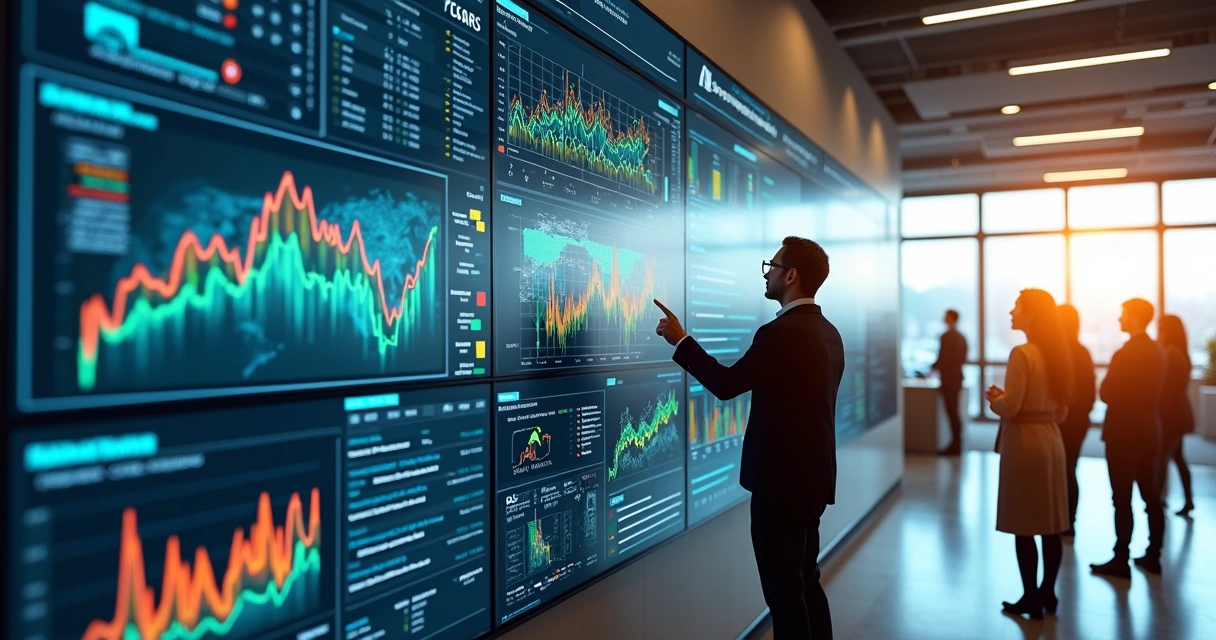 Dashboard colorido mostrando monitoramento do transporte corporativo com gráficos e mapas 