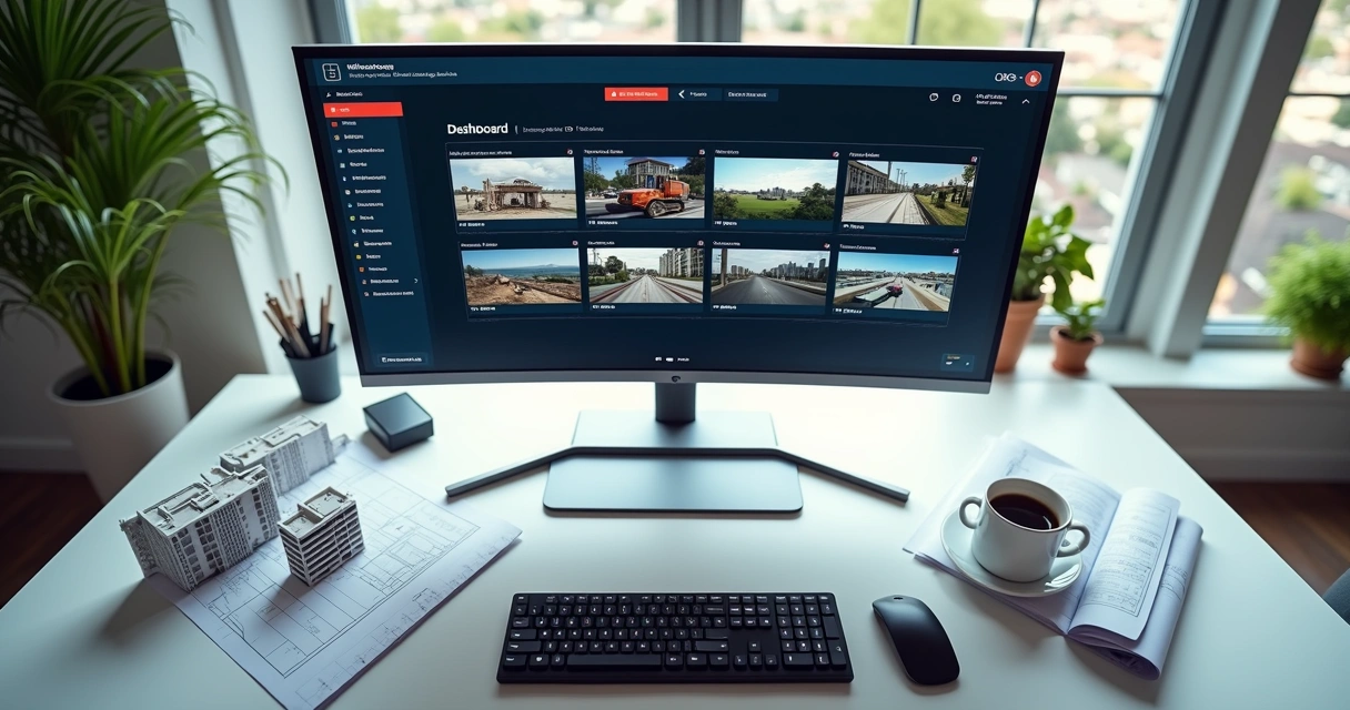 Visão aérea de dashboard de monitoramento de obras