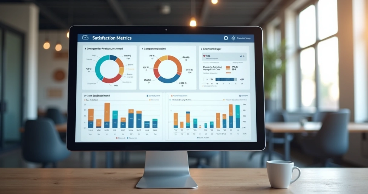 Dashboard mostrando análise de satisfação em vários canais 