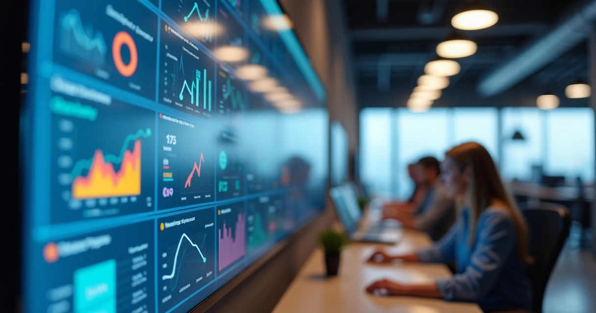 Painel digital de KPIs de setores diferentes 