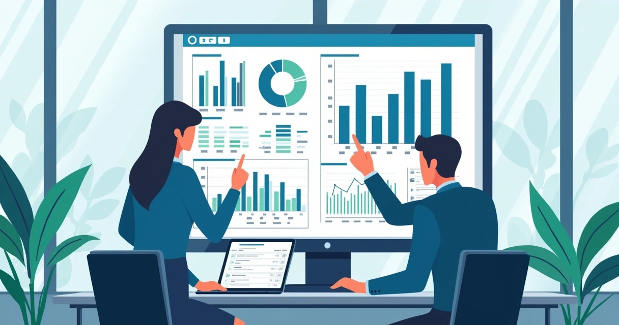 Dashboard de negócios com gráficos e tabelas em tons de azul