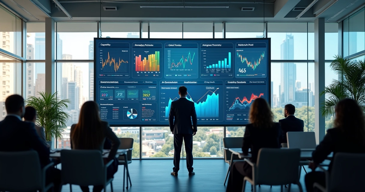 Painel digital de negócios em empresa moderna