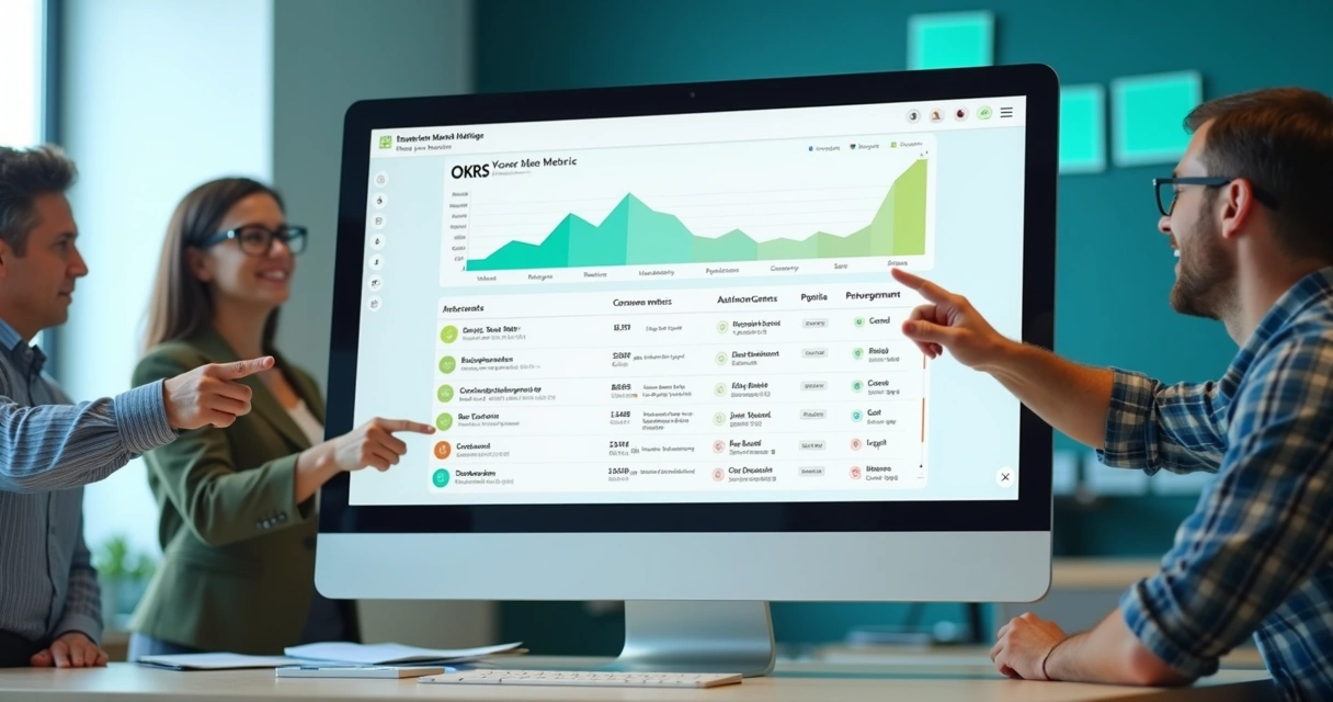 Dashboard mostrando andamento de North Star Metric e OKRs conectados