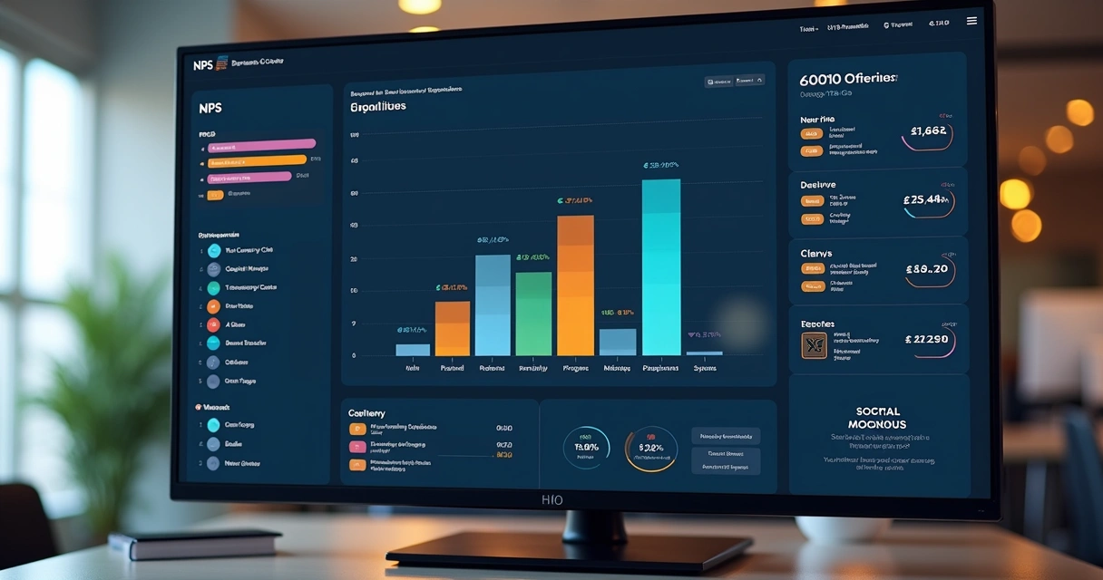 Tela de dashboard mostrando gráfico de NPS e categorias de promotores, passivos e detratores 