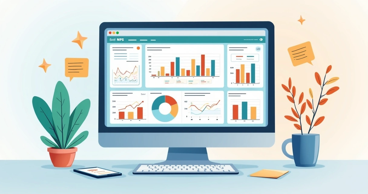 Dashboard NPS com gráficos e análises em tela de computador
