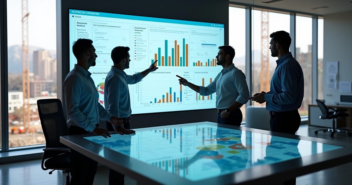 Dashboard colaborativo de obra em tela digital