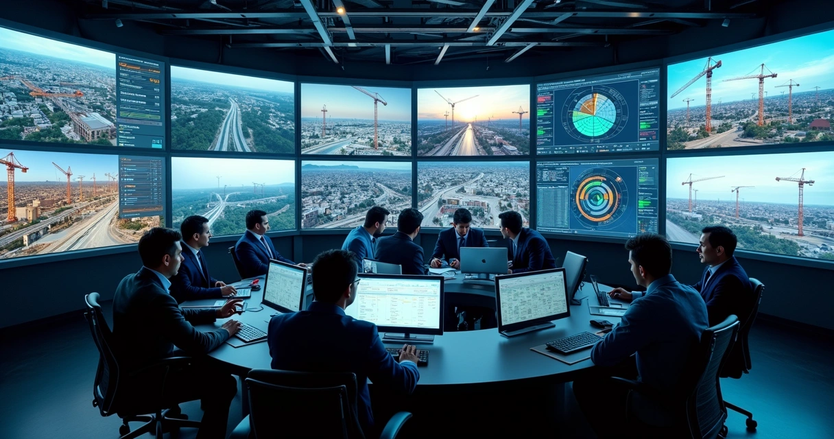 Dashboard moderno com múltiplas obras em tempo real 