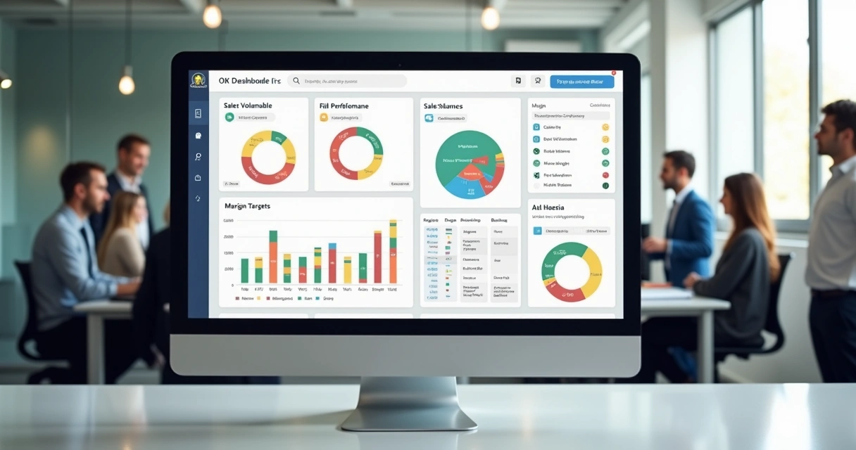 Dashboard de OKR em tela de computador para atacadistas