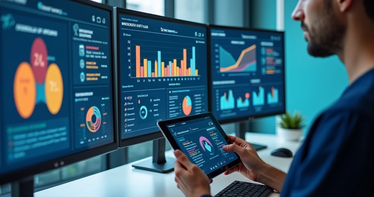 Dashboard digital com indicadores de OKR em clínica cirúrgica 
