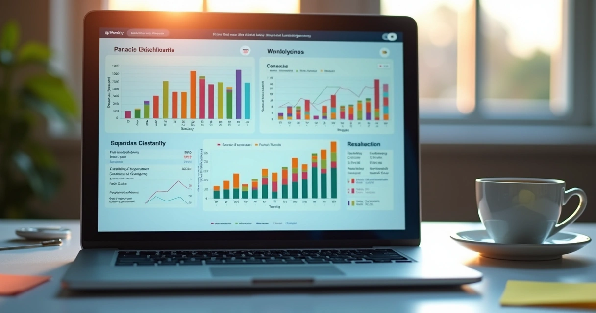 Dashboard colorido mostrando progresso de OKRs 