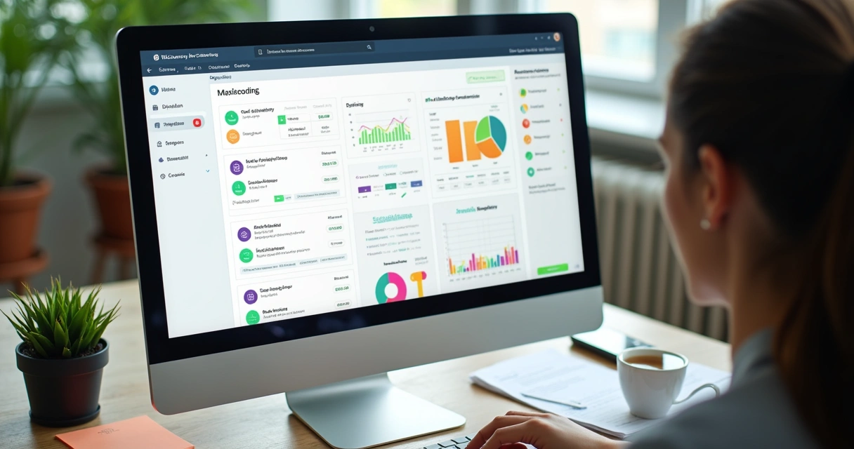 Dashboard digital com gráficos e checklist de onboarding para pequenas empresas 
