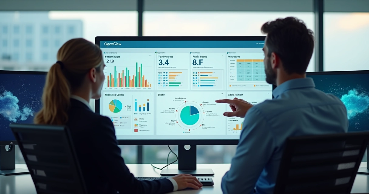 Dashboard do OpenClaw com gráficos de integração de sistemas 