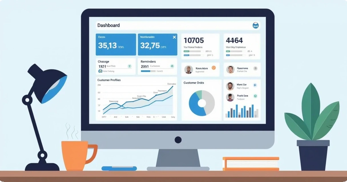 Dashboard com ordens de serviço no computador