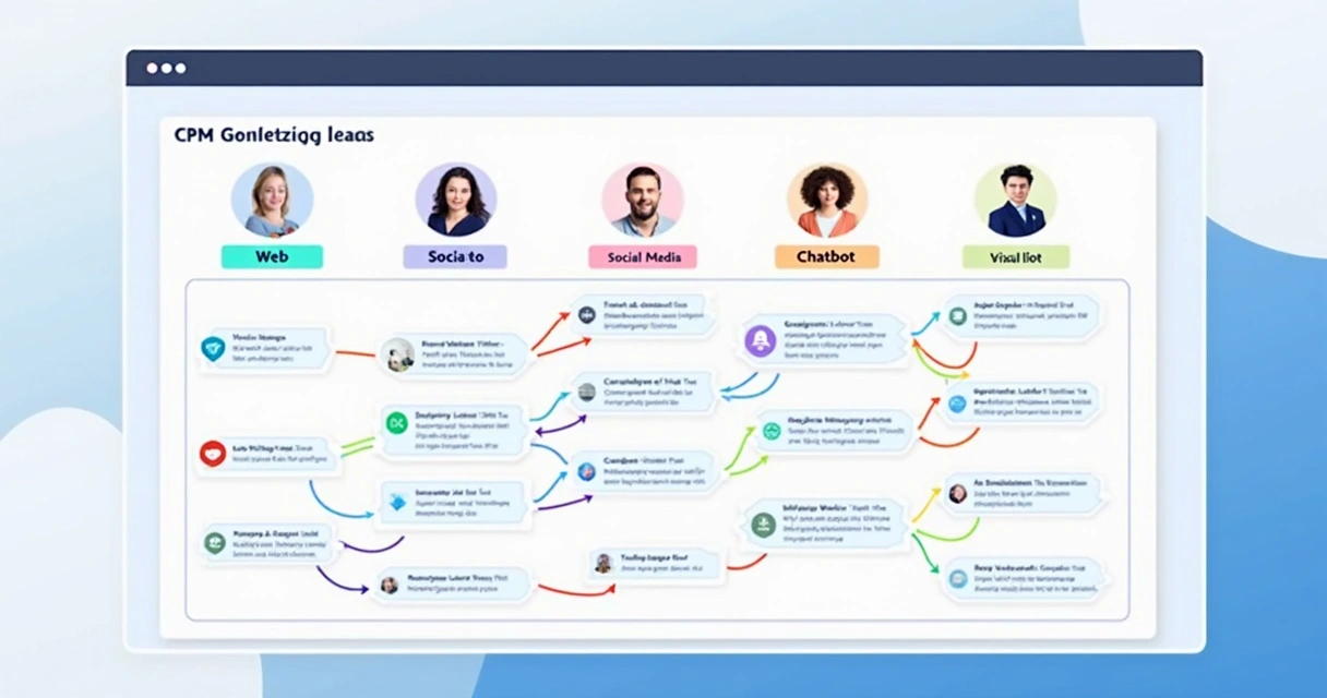Dashboard visual com orquestração de leads integrando canais e sistemas 
