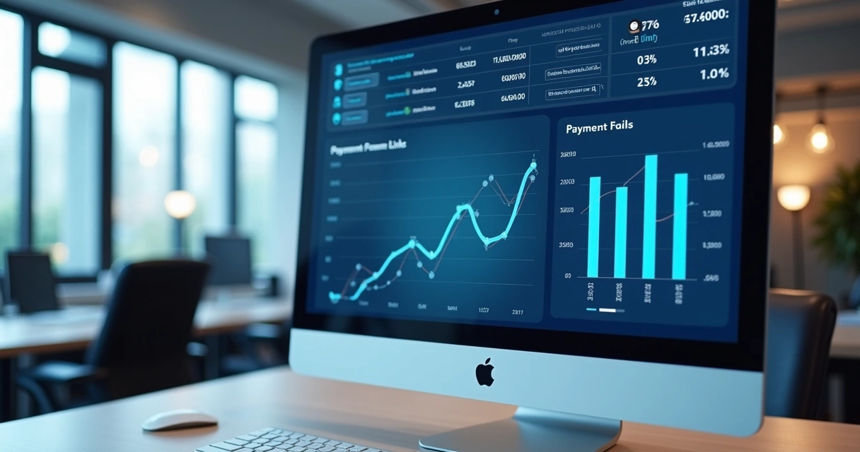 Dashboard de painel financeiro mostrando pagamentos por links 