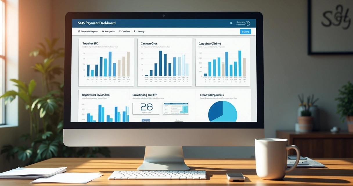 Dashboard de pagamentos online mostrando gráficos de receita SaaS 