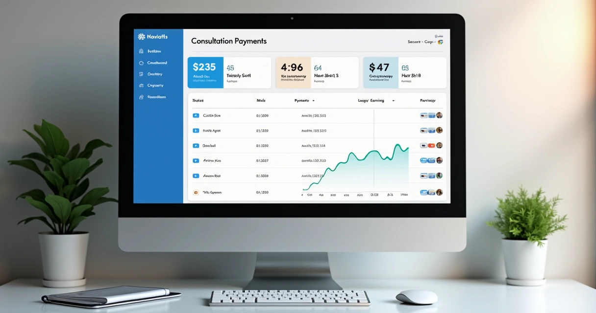 Tela de dashboard mostrando pagamentos de consultas médicas 