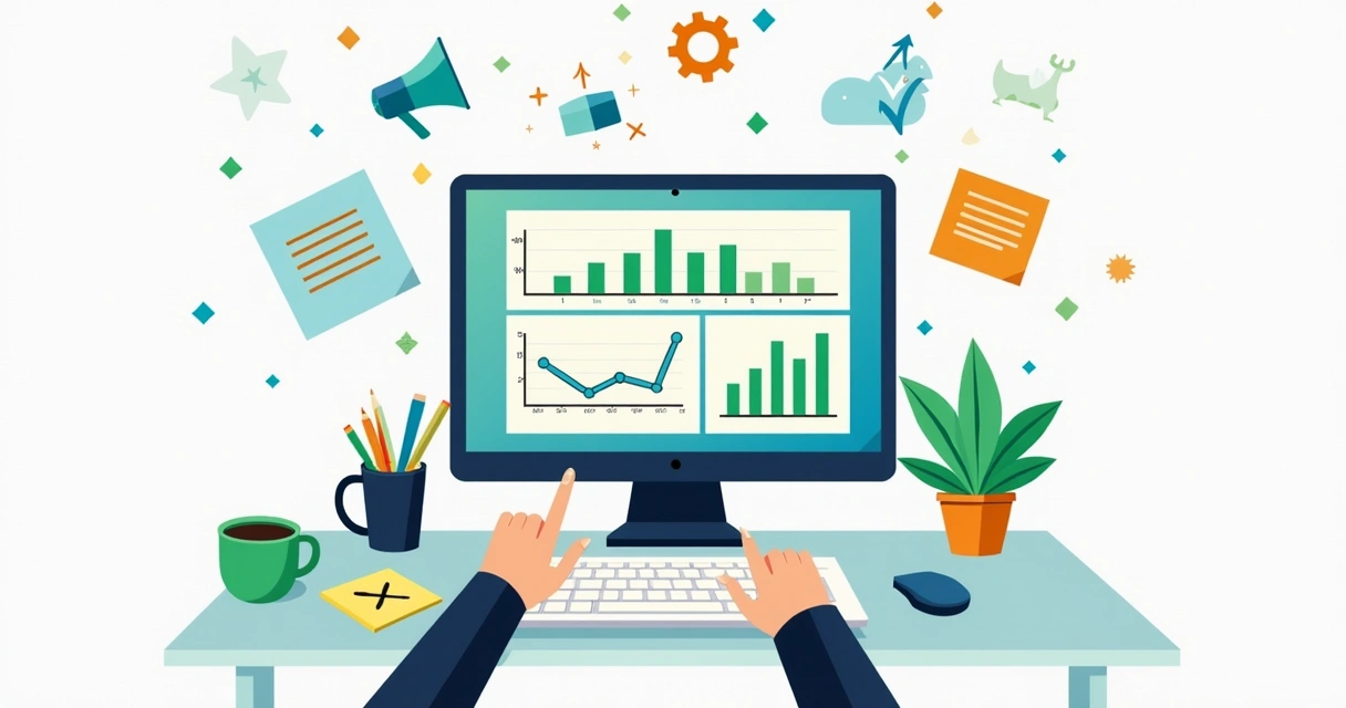 Dashboard com gráficos coloridos em tela de computador