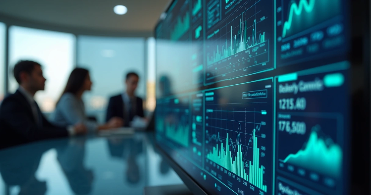 Dashboard corporativo de IA com gráficos de desempenho 