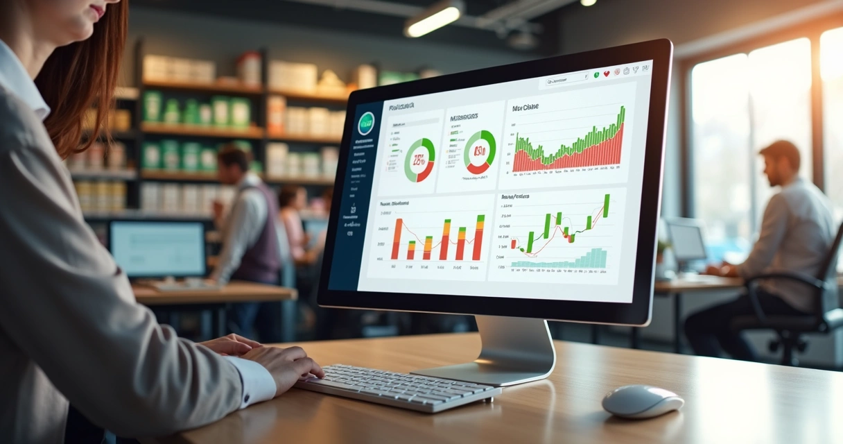 Painel de dashboard mostrando gráficos de vendas e tendências de PDV 
