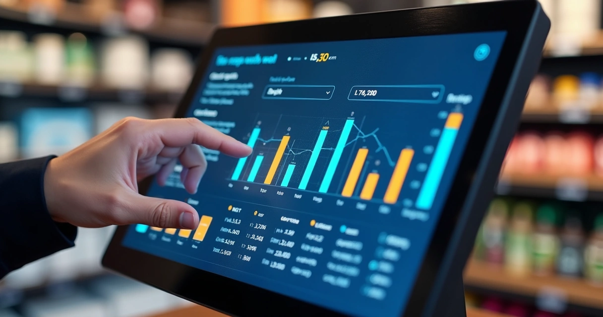 Dashboard digital de vendas em tela de PDV Smart 