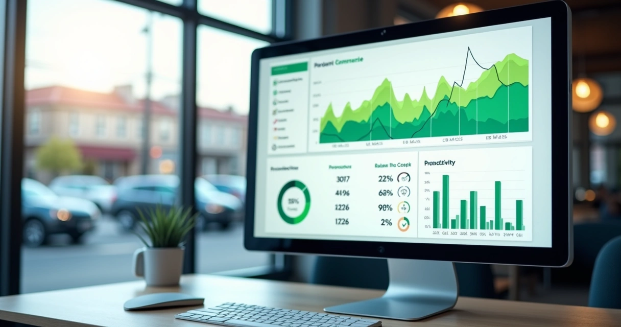 Dashboard de análise de performance comercial com gráficos e indicadores visíveis. 