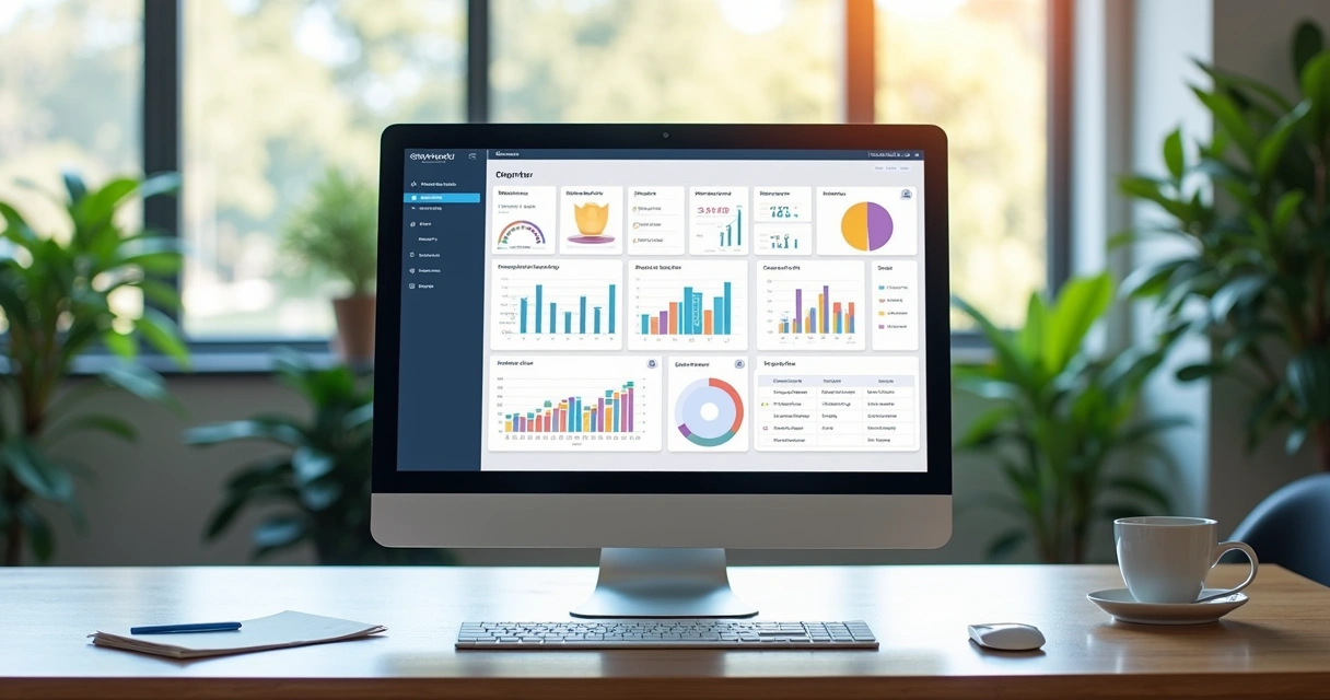 Dashboard claro e personalizado com gráficos em tela de computador
