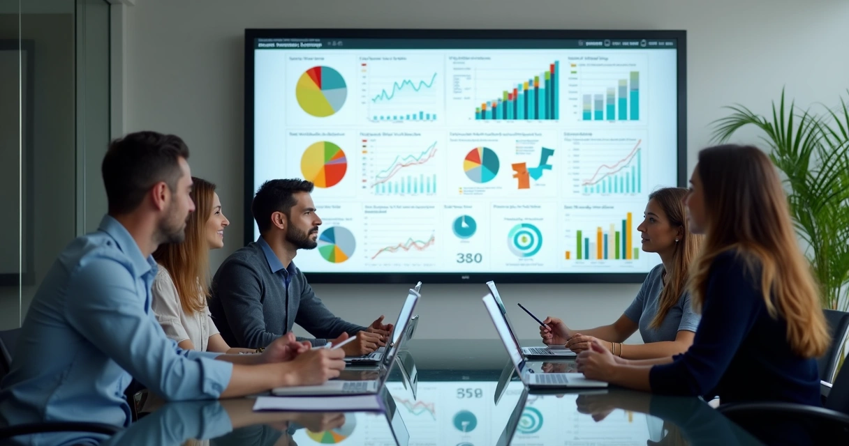 Dashboard com KPIs de marketing e vendas em tela dividida 