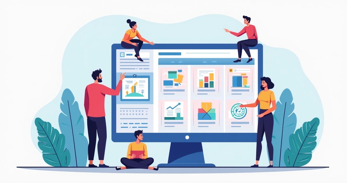 Dashboard digital com gráficos, tarefas coloridas e calendário mostrando a evolução da produção de conteúdo. 