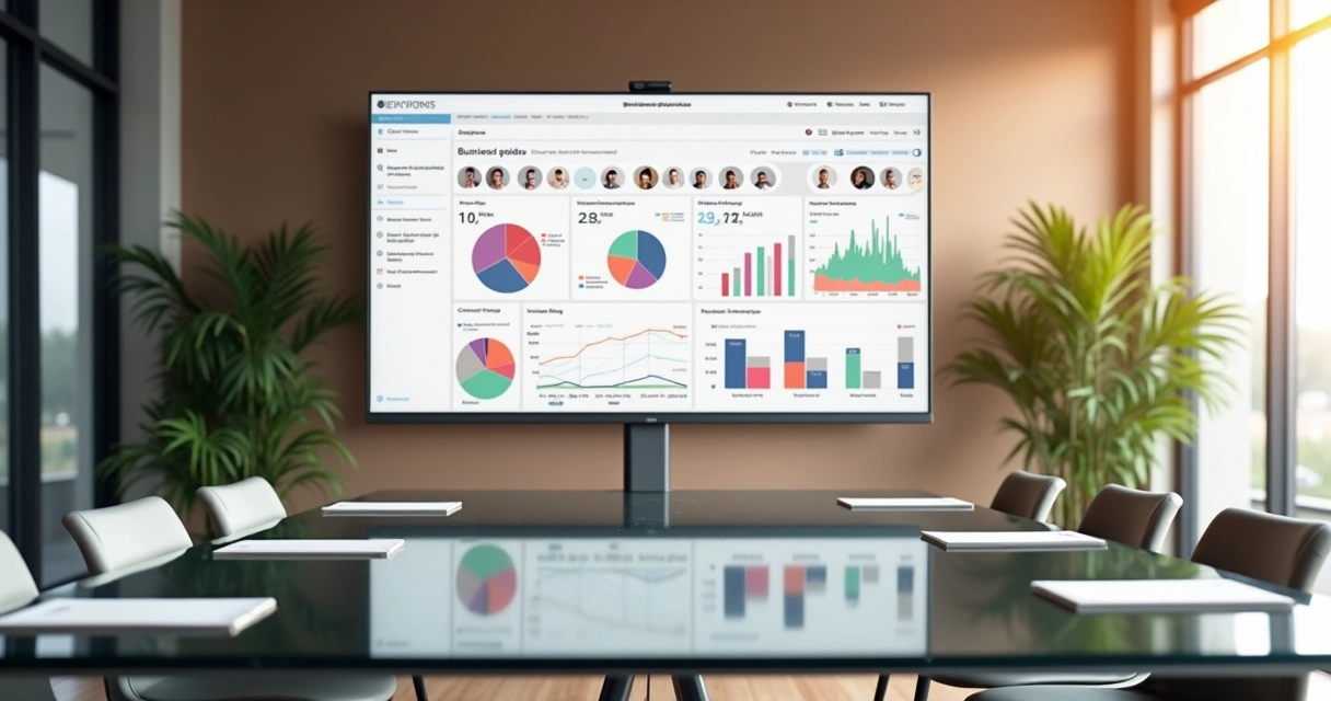 Dashboard de planejamento empresarial com gráficos e tarefas 