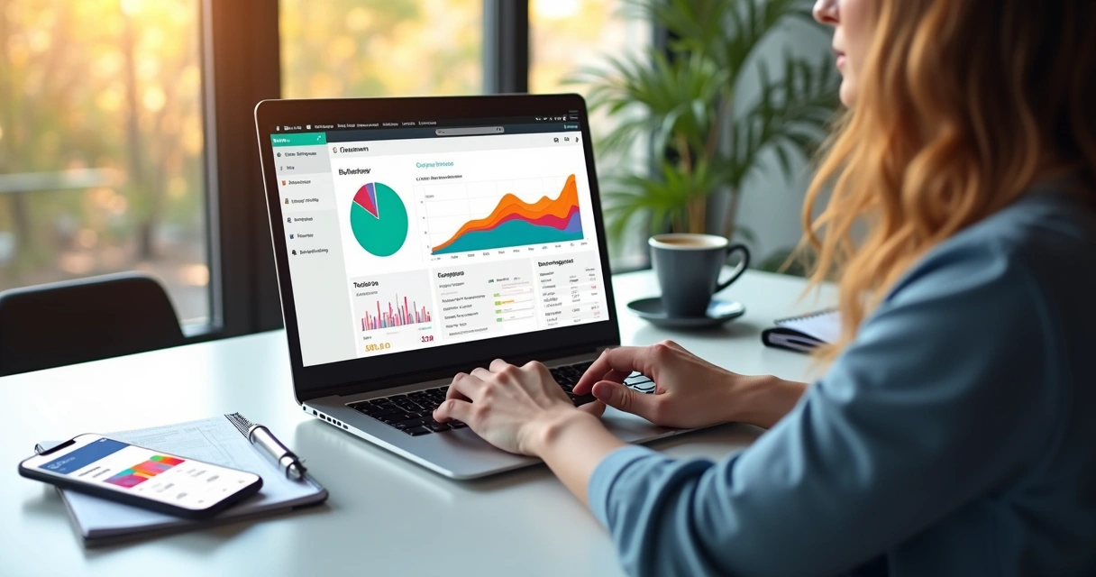 Dashboard digital mostrando gráficos financeiros em tempo real 