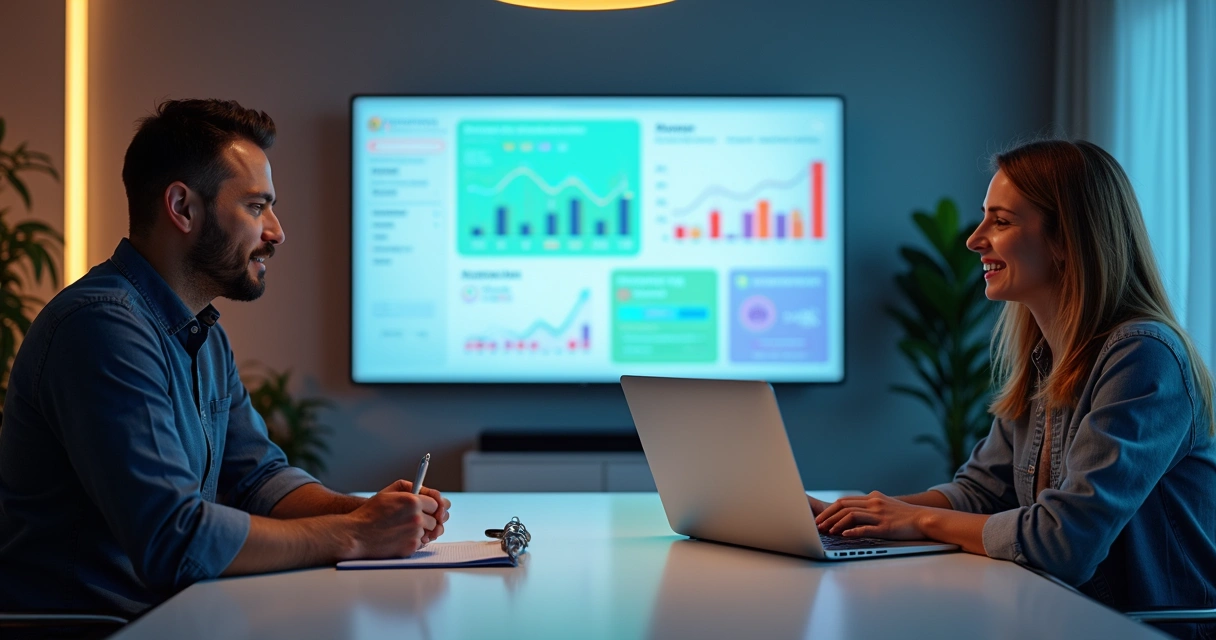 Dashboard de plataforma financeira mostrando gráficos coloridos e relatórios 