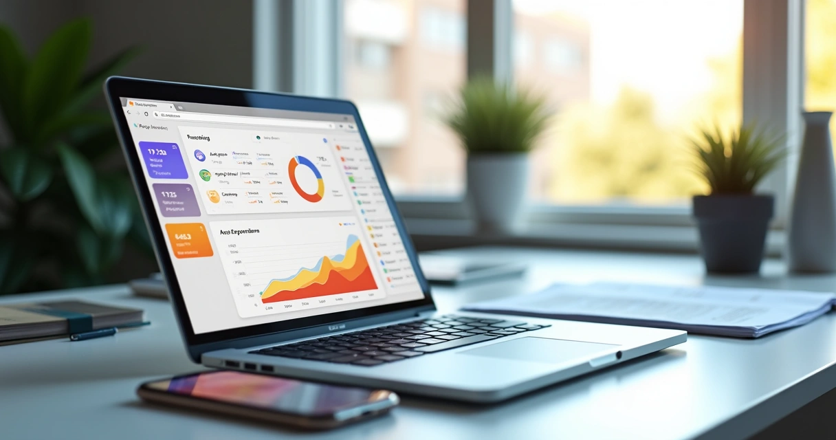 Dashboard digital de controle financeiro em tela de notebook 
