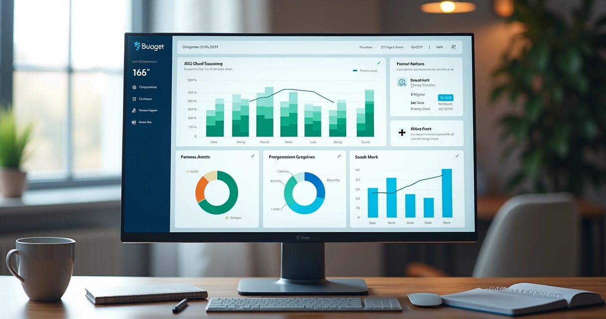 Dashboard de plataforma financeira com gráficos visuais e relatórios. 
