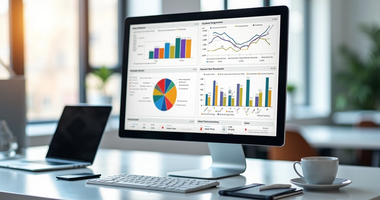 Dashboard de vendas no computador com gráficos e indicadores de desempenho no Power BI com destaque para erros comuns 