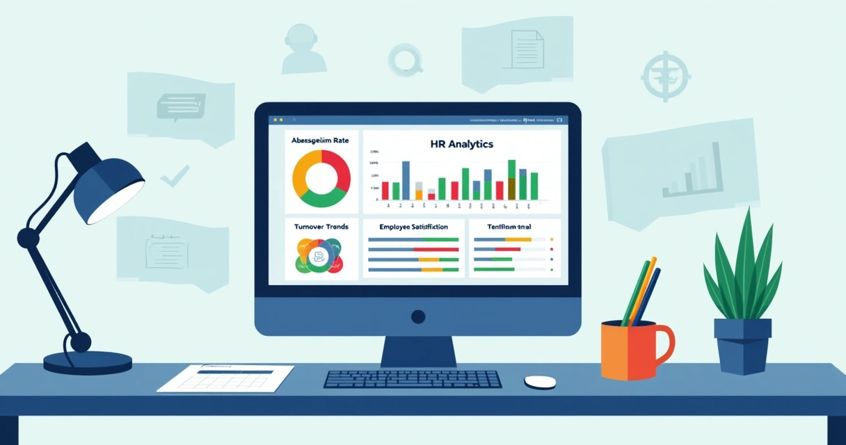 Painel de Power BI com dados de RH e gráficos em tela 