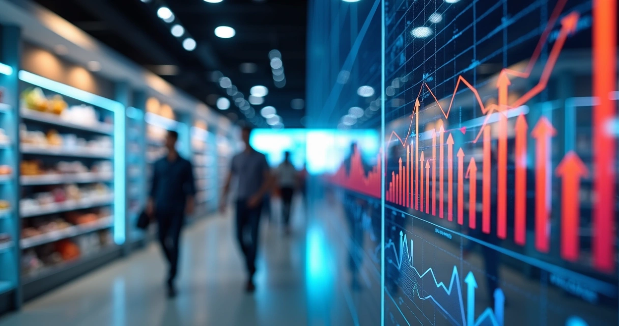 Painel de vendas de varejo com gráficos coloridos e dados de previsão 