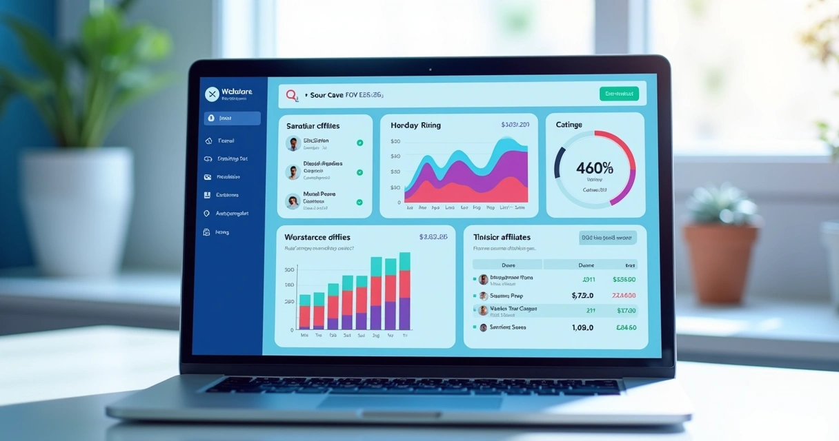 Tela de dashboard com gráficos de vendas de afiliados 