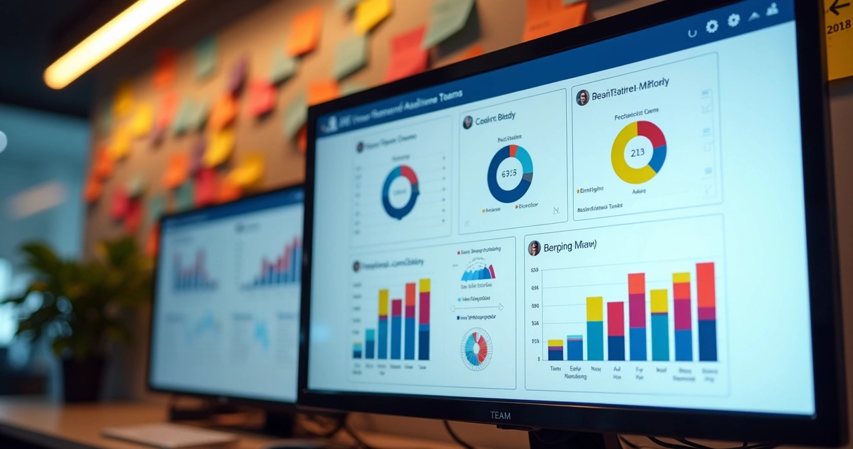 Dashboard de progresso de OKR em empresa de software, mostrando métricas e áreas diferentes acompanhando resultados