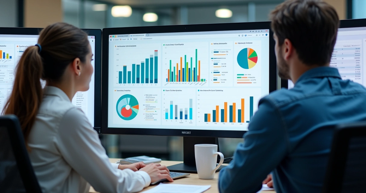 Painel de BI colorido com gráficos e indicadores de projetos de TI 