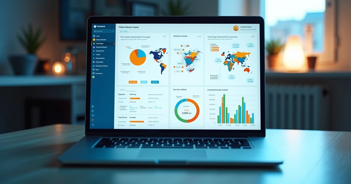 Dashboard com gráficos de prospecção de vendas em tela widescreen 