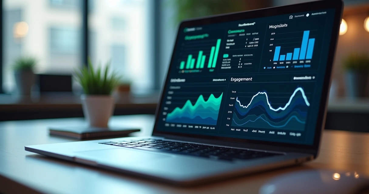 Dashboard de análise de vendas em uma tela de notebook 