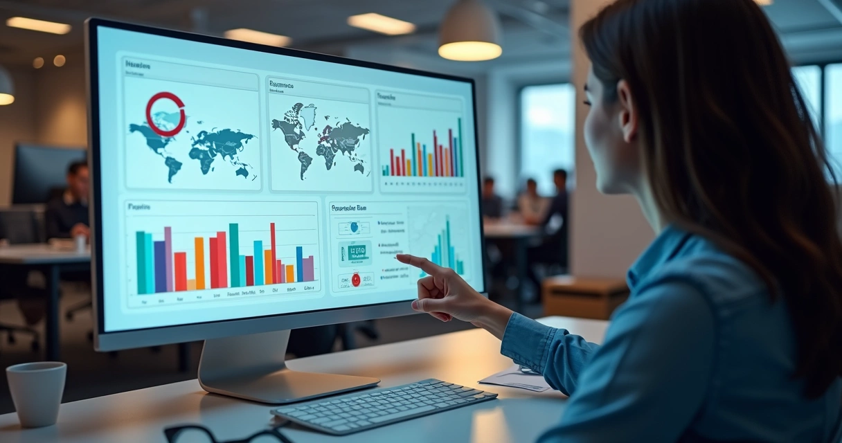 Dashboard digital com indicadores de riscos psicossociais em tela de computador 