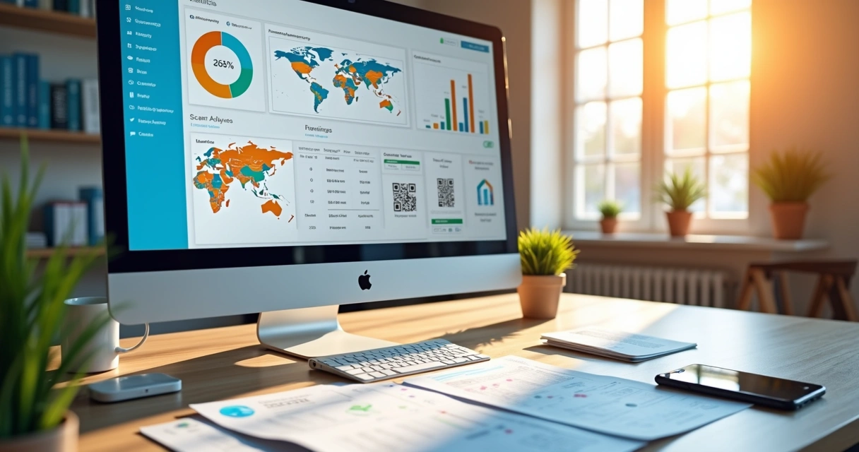 Dashboard analítico mostrando dados de rastreamento de QR Codes 