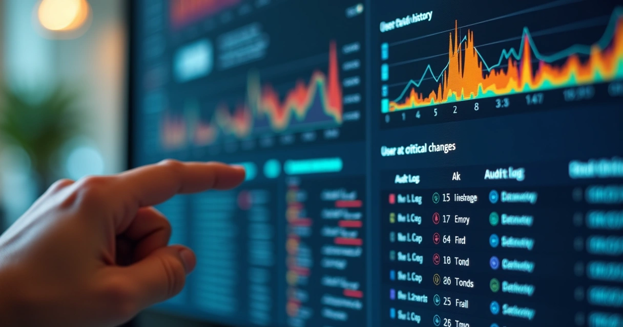 Tela de dashboard mostrando log de auditoria de dados 