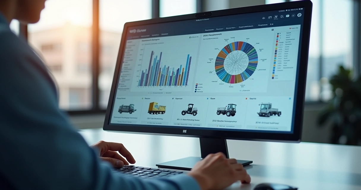 Dashboard de rastreamento de equipamentos em monitor de computador