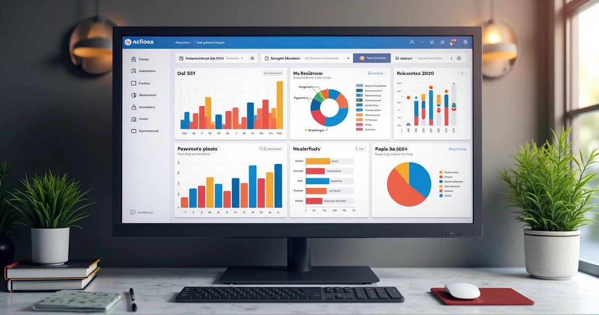 Tela de dashboard de analytics de redes sociais com gráficos coloridos 